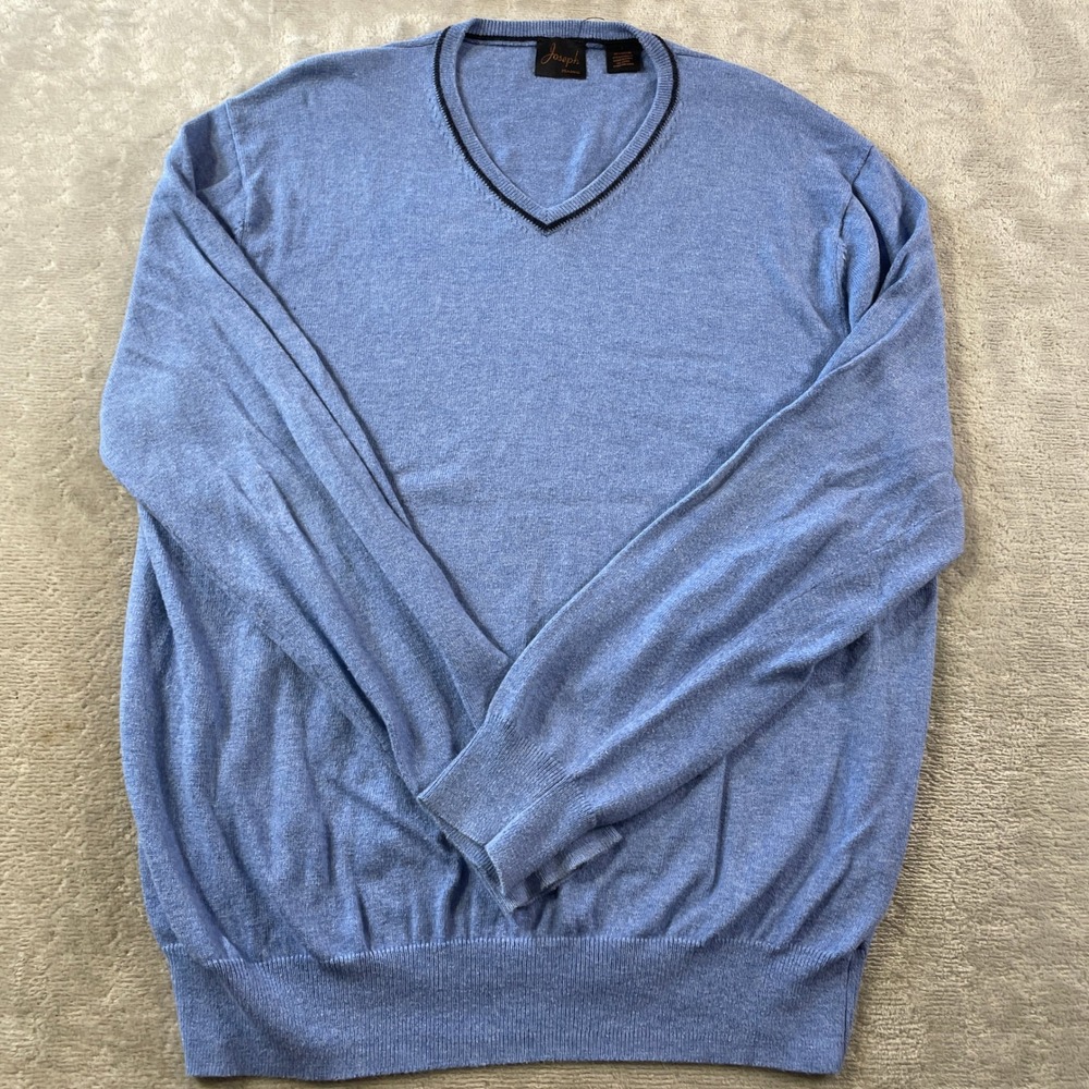 Jos A Bank Joseph Sweater Mens Large Light Blue Cotton Cashmere V Neck Office